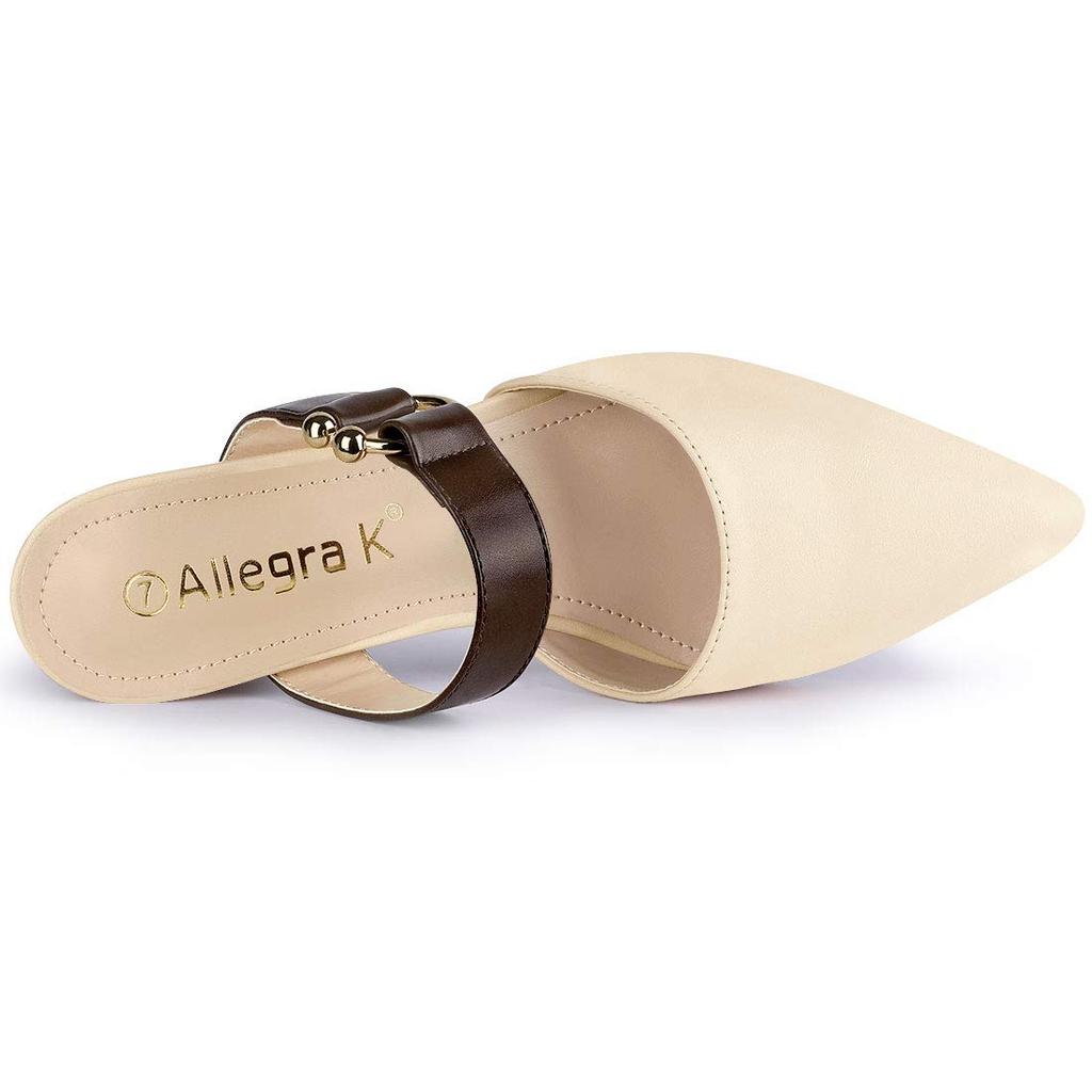 Allegra K Women's Chunky Heel Pointed Toe Mule Pumps, Beige and Pink, Size 24.0cm