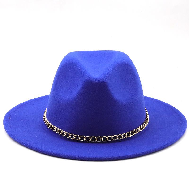 New thin chain accessories European and American autumn and winter solid color woolen top hat European and American fashion jazz hat