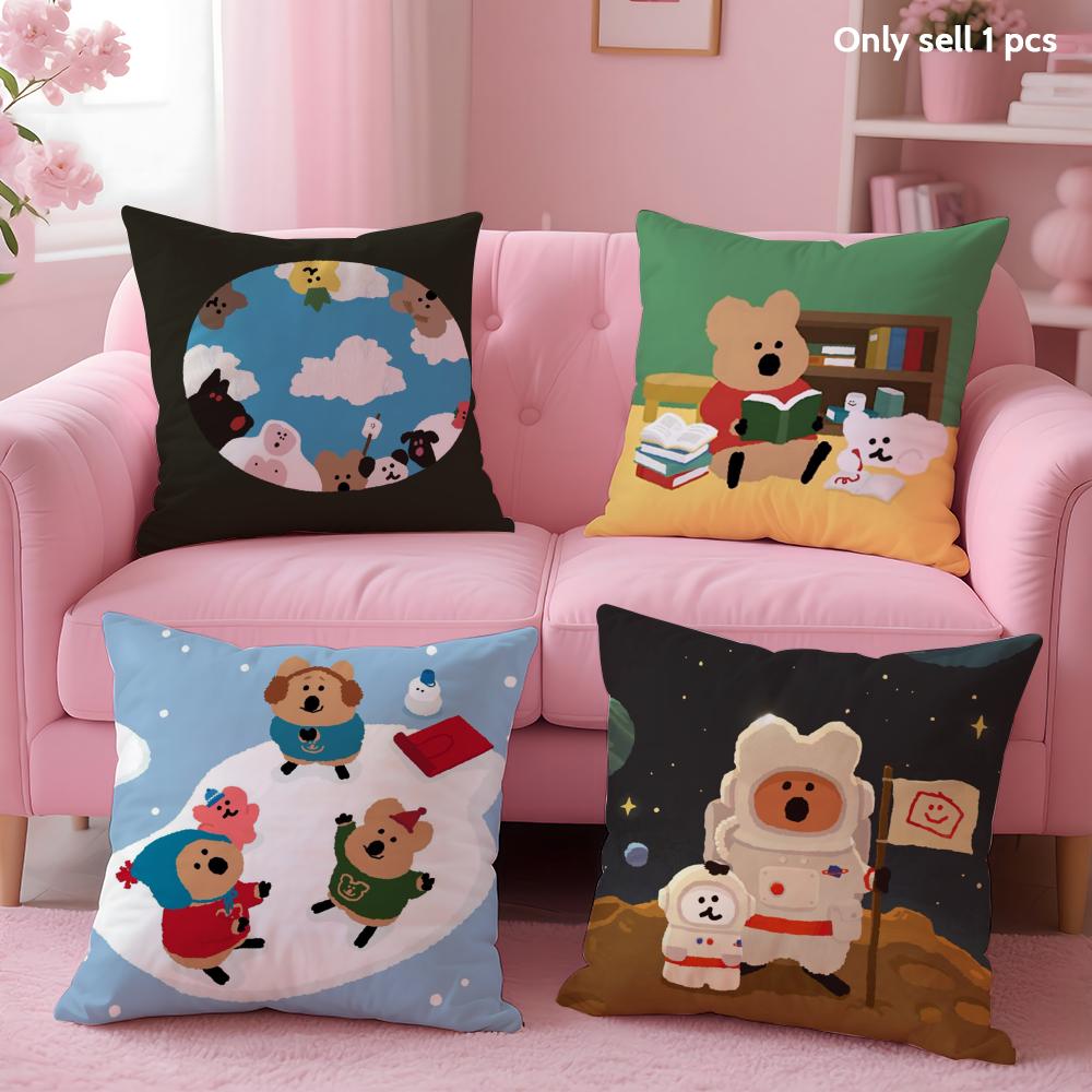 Cartoon D-Dinotaengs Cute Cushion Cover Soft Short Plush Double-Sided Printing Home Decor Machine Washable Pillow Case Gift