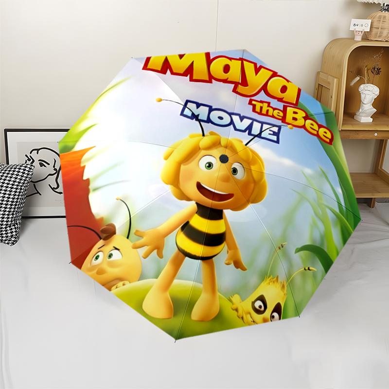 Maya the Bee Print Automatic Umbrella, 8 Rib Iron Frame, Plastic Handle, Suitable for Outdoor Travel &Daily , Ideal Gift