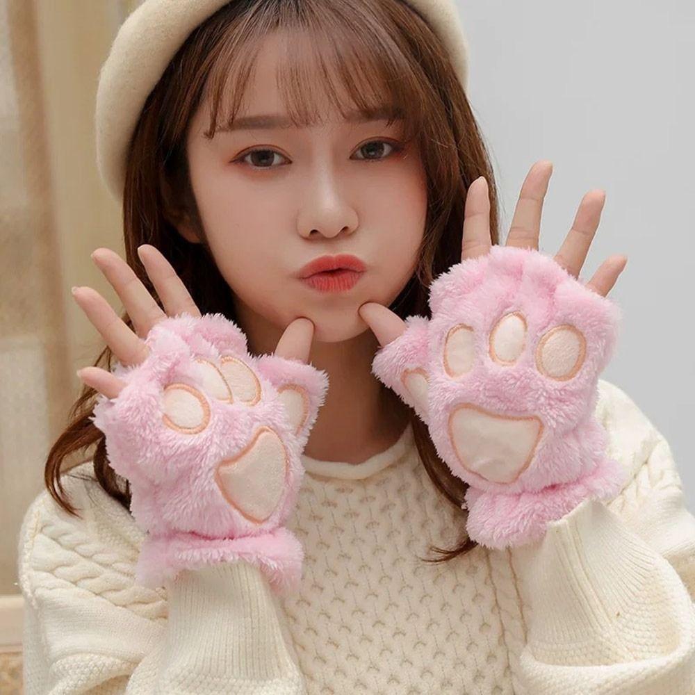 Bear Paw Furry Mittens Warm Cat Paw Gloves Fashion Women Winter Gloves  Outdoor
