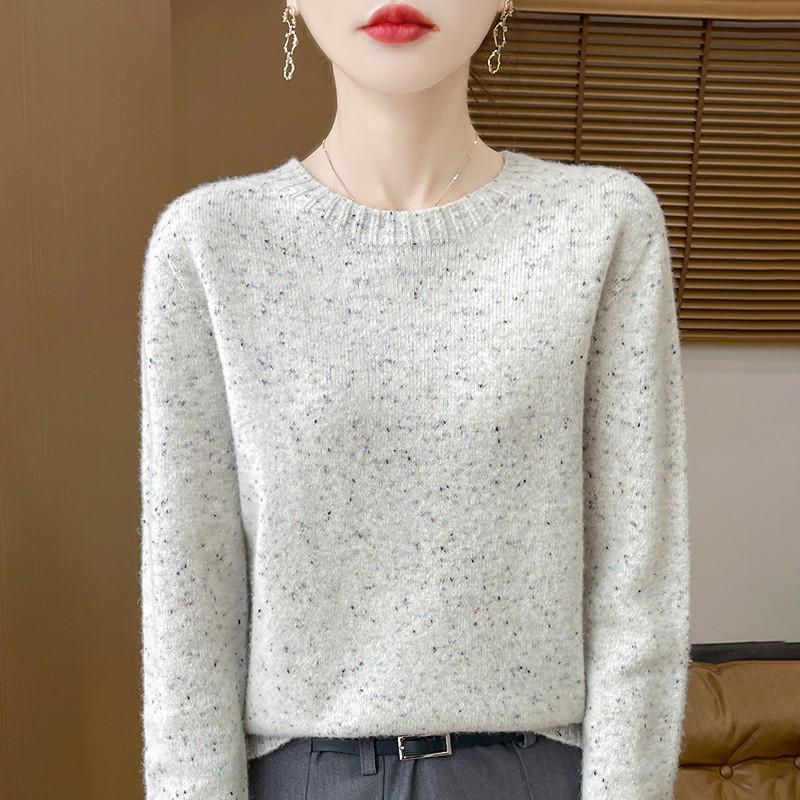 Women's 100% Pure Wool Polka Dot Sweater, Round Neck, Double Strand, Seven Stitches, Spring/Autumn.