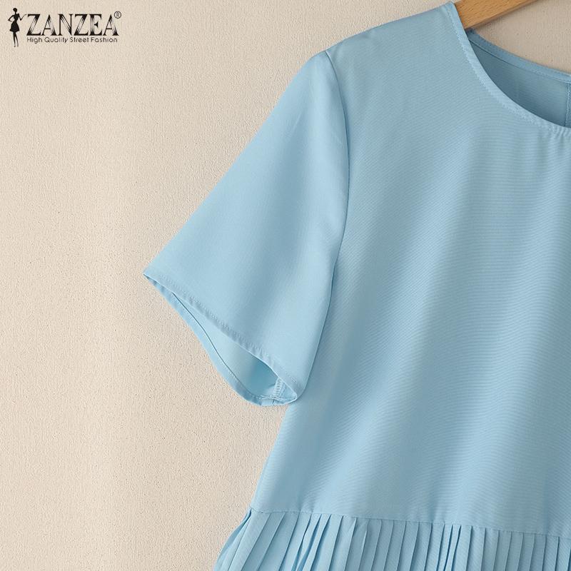 ZANZEA Women Casual Round Neck Loose Short Sleeve Blouse