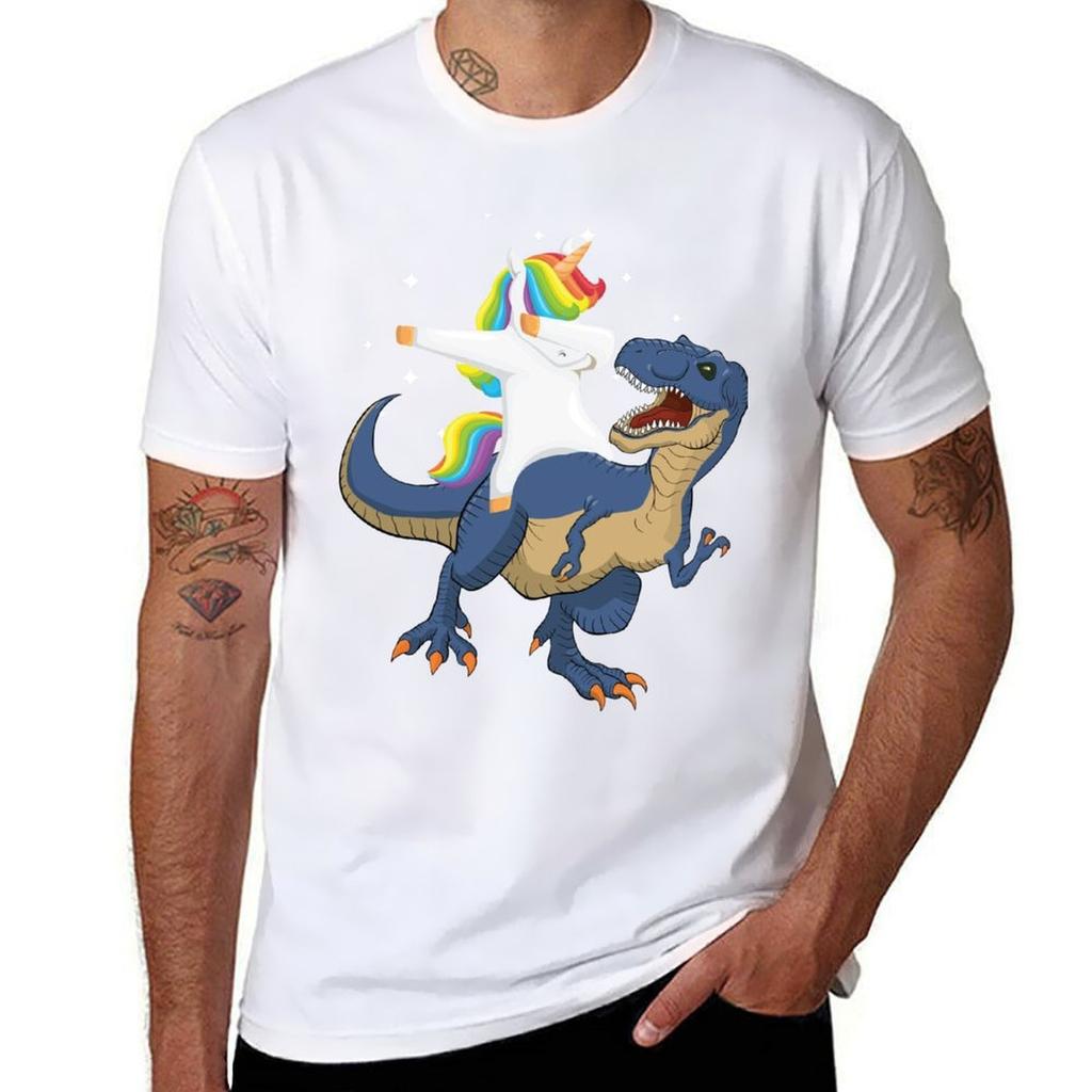 Dabbing Unicorn Riding T Rex Dinosaur Kids Girls Boys Gift Tshirt Soft Cotton Print Tshirt