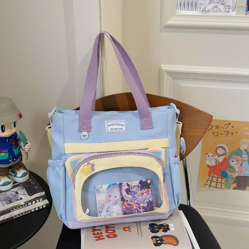 Canvas bag Women's large-capacity shoulder messenger bag Student class tutoring bag Carry book bag Handbag