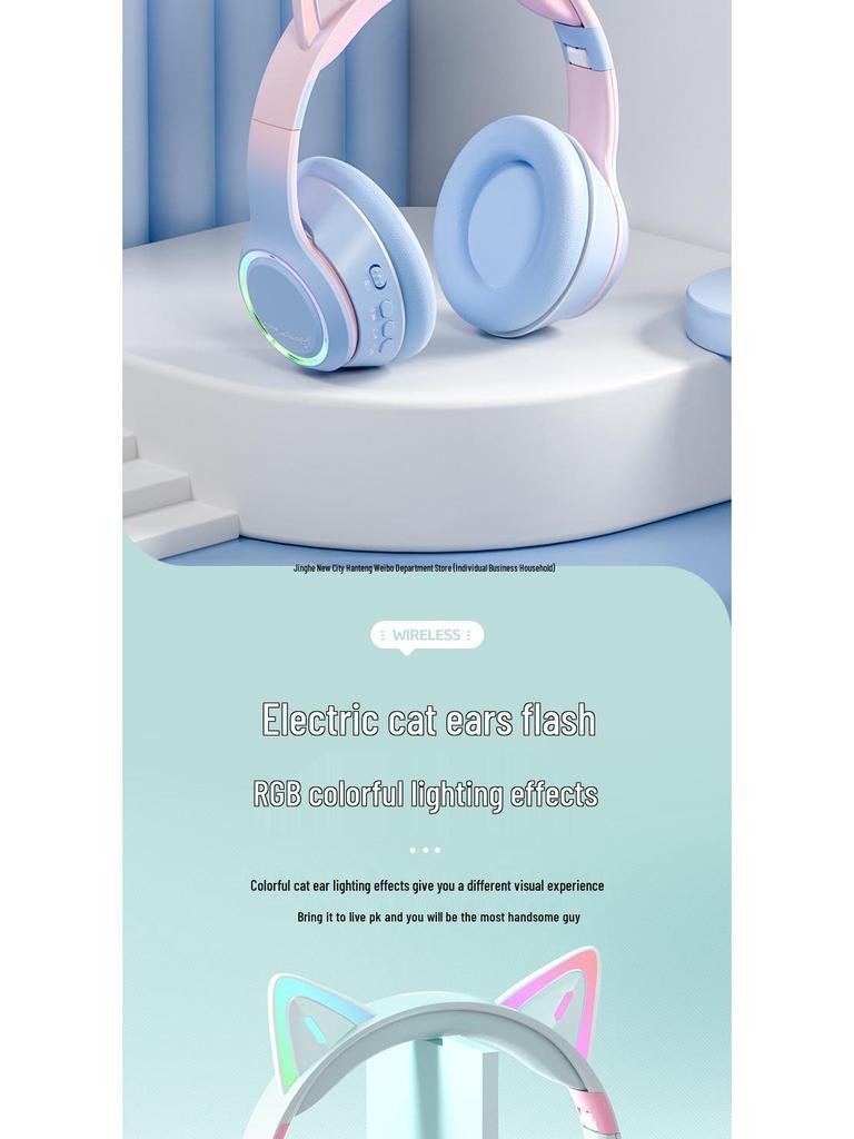 Wireless Bluetooth Cat Ear Headphones - Noise Cancelling, Over-Ear, Gaming & Music for Kids & Computers
