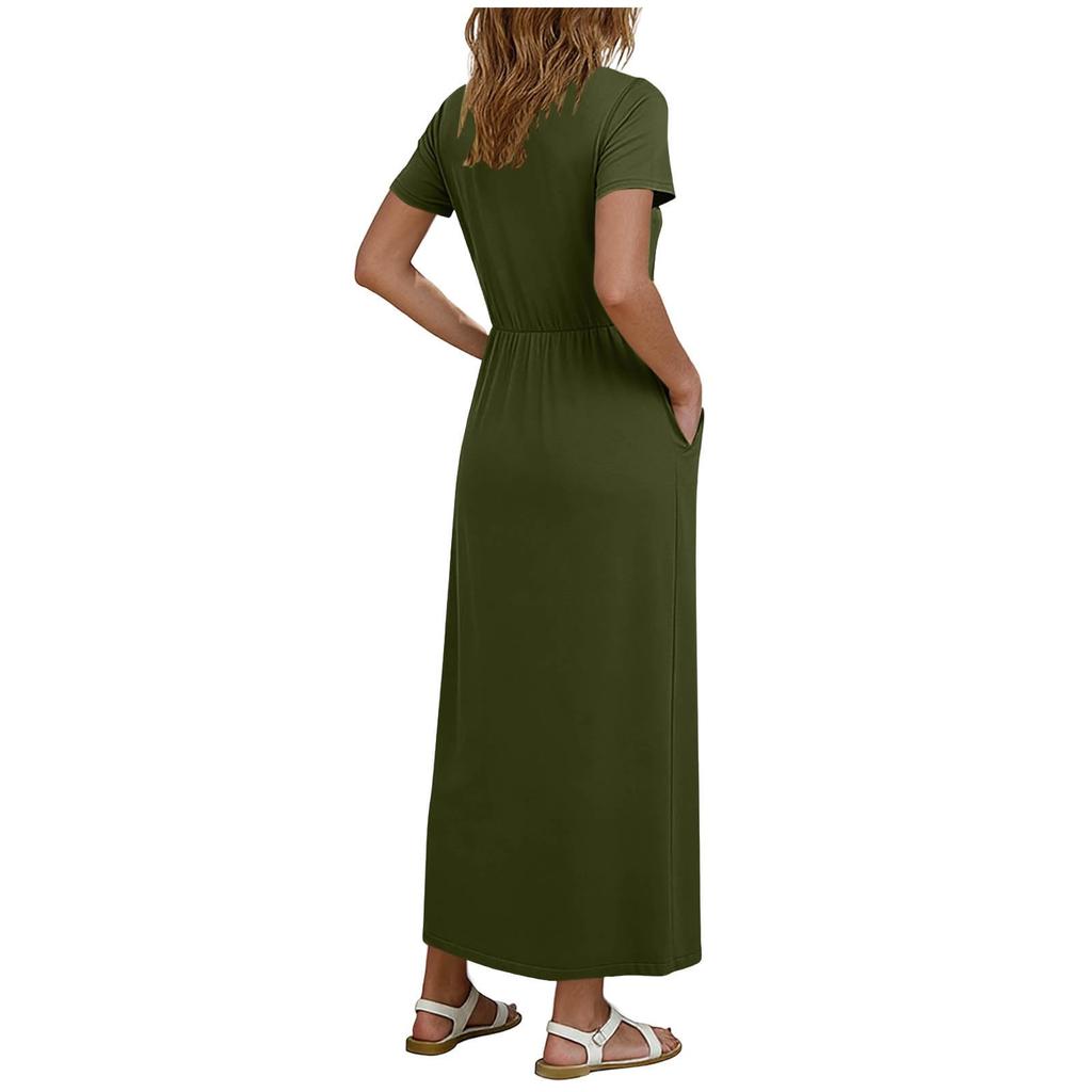 Short Sleeve Crew Neck Casual Maxi Dress for Women Elegant A Line Summer Dresses for Women UK Womens Summer Dresses