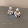 Faux Pearl Two-sided Shell Zircon Earring Elegant Fashion Women Shiny Crystal Imitation Pearl Handmade Earrings Party Jewelry Gift