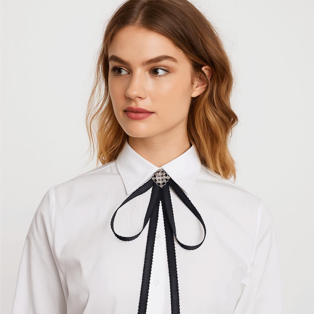 Pearl Black Bow Necktie Solid Color Ribbon Badge Brooch Sweet Funerals Memorial Pin  Shirts