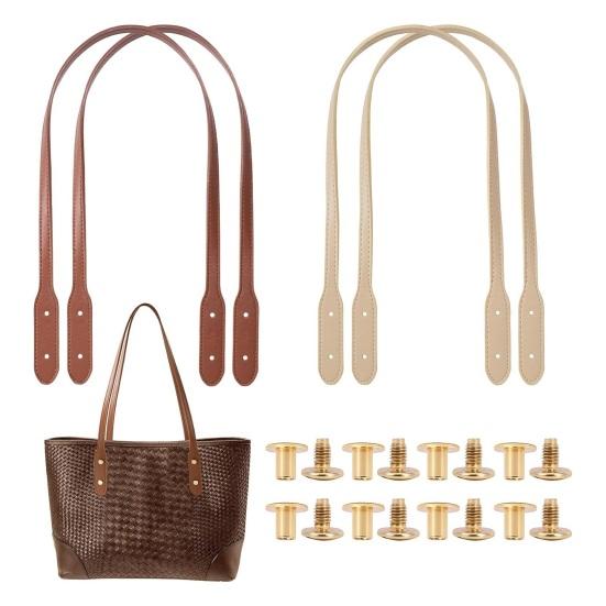 4Pcs Faux Leather Bag Handles Purse Handles with Pre-Punched Holes Rivets Sew on Short Replacement Straps for Handbags Tote Bags Shoulder Bags