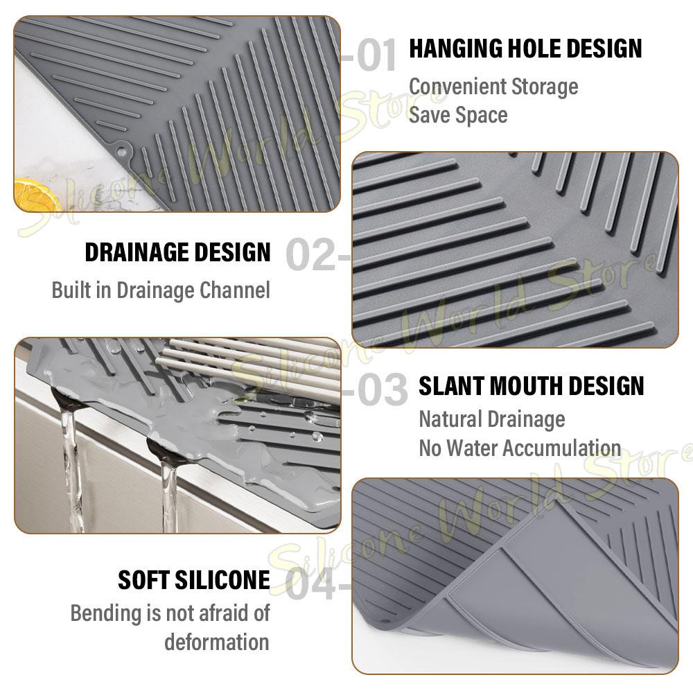 SW L/M/S Silicone Drain Pad Slope Draining Pads Kitchen Tableware Non-slip Mat Dish Drying Pad Heat-Resistant Pot Mats Coaster