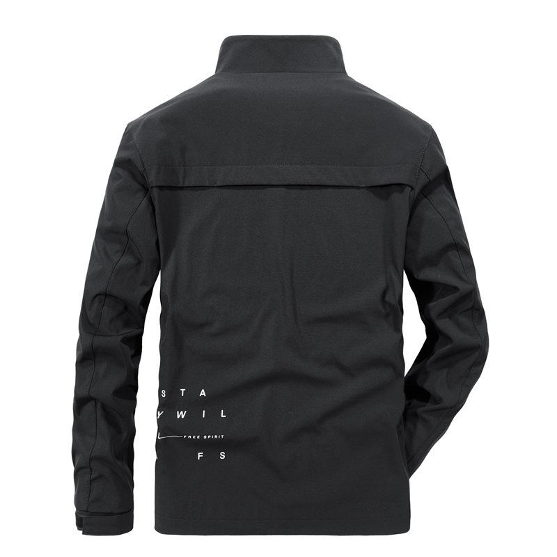 Spring and Autumn New Men's Casual Large Size Jacket Men's Youth Printed Stand-Up Neck Elastic Jacket Jacket