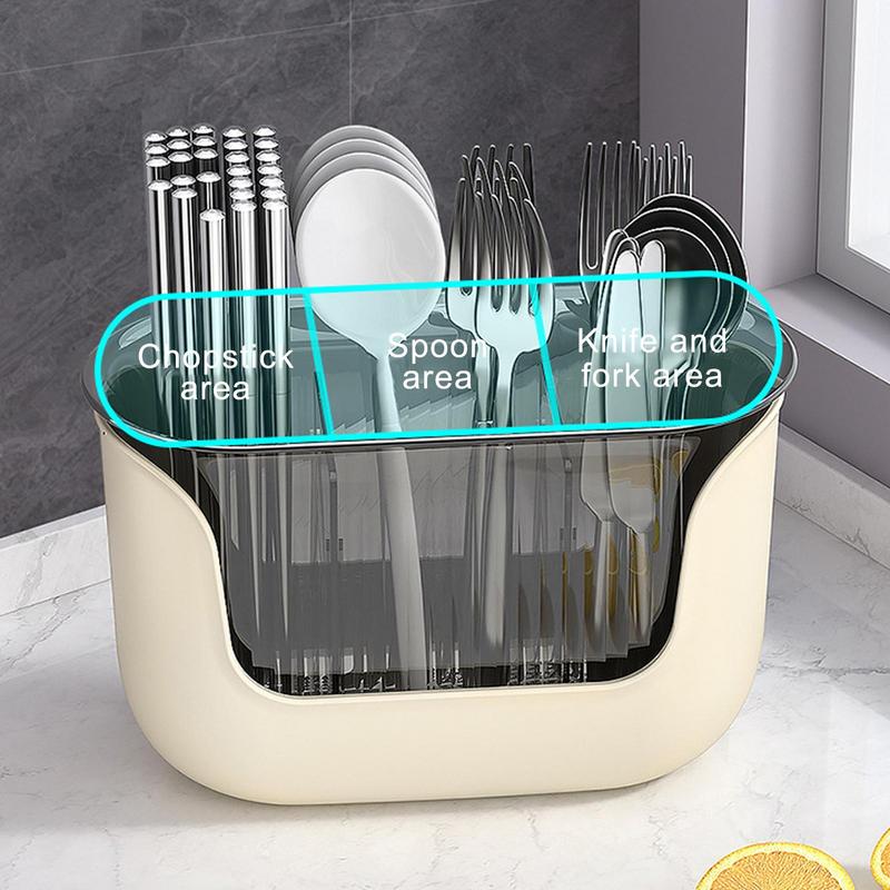 Suport ustensile cu 3 compartimente Organizator cu 3 compartimente Cutie caddy pentru gătit Organizator transparent pentru tacâmuri Recipient suport pentru tacâmuri