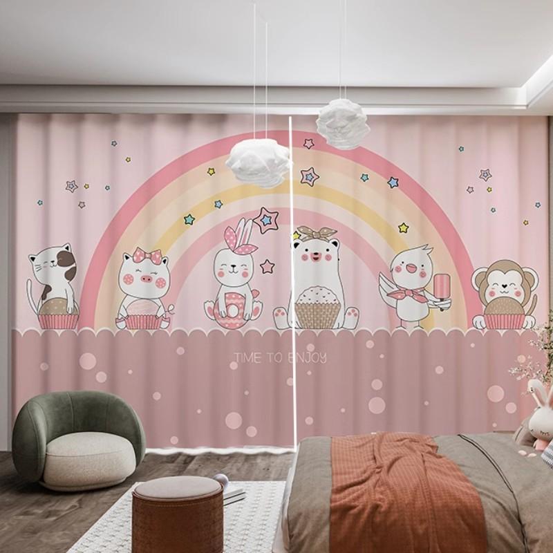 

2Panel Pink Unicorn Drape Princess Rainbow Whale Cartoon Design Animal Curtain for Child Girls Bed Chamber Window Blinds cortinas Hook 2x50W100H(CM)&Grommet Top