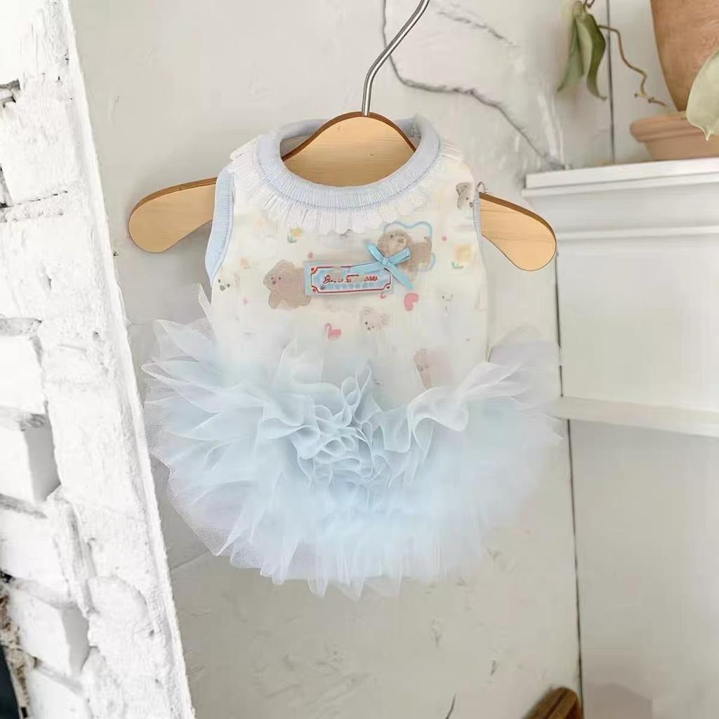 Pet dog clothes cute cartoon print tutu spring summer cat ballet gauze skirt princess style dress