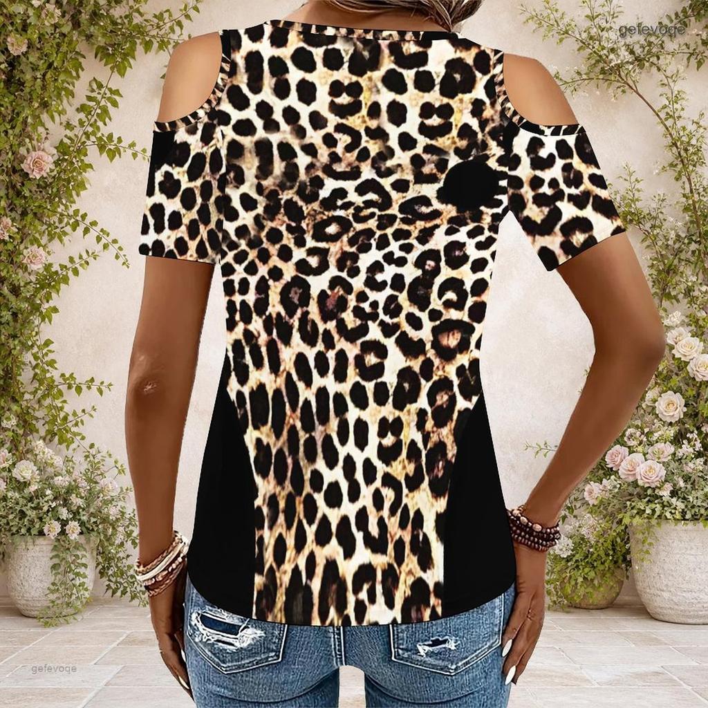 Damen Übergröße Schlüsselloch Ringhals Kalte Schulter Kurzarm Tintenspritzer Druck T-Shirt