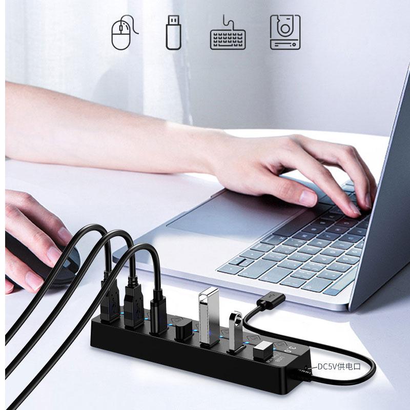 4 In 1 USB 3.0 Hub 7 Port With LED Indicator Independent Switch Control For Laptop Flash Drive Hard Disk Printer Camera Keyboard