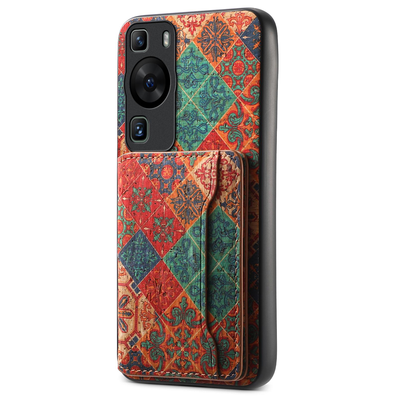 

For Huawei P60/P60 Pro Case PU Leather Card Holder Blooming Flower Back Phone Cover Winter/Blue