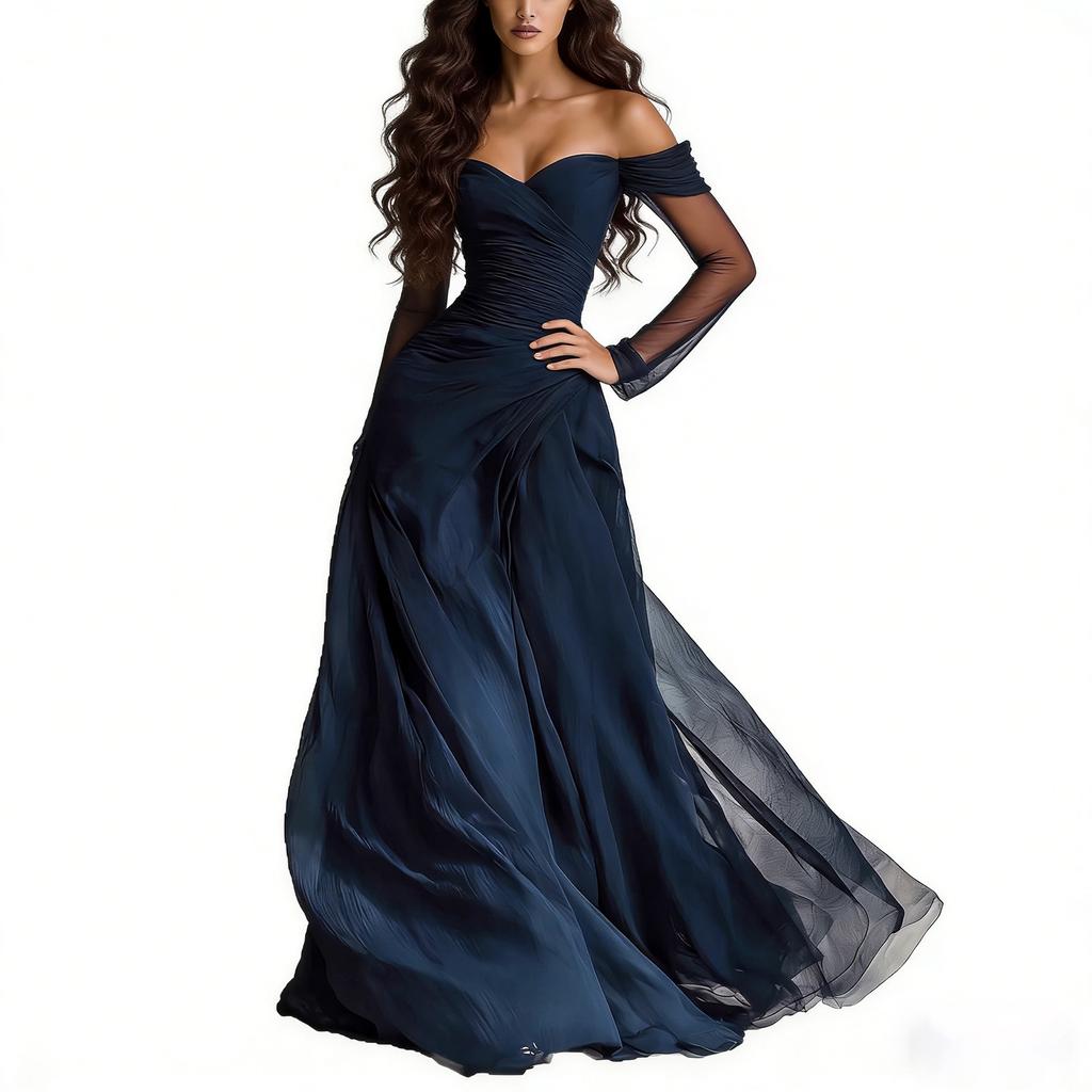 Damska Codzienna Elegancka Długa Sukienka Bez Ramiączek z Siateczkowymi Wstawkami