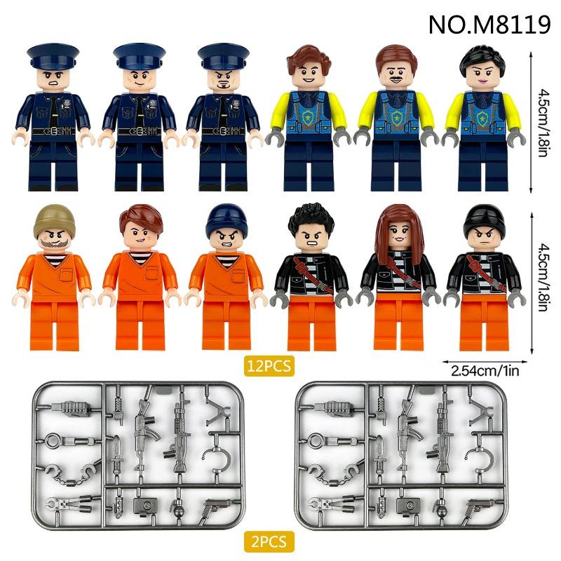 12-piece modern city police mini character building blocks eapons tactical characters military action children's mini toys