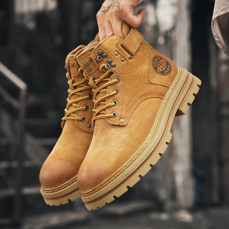 High Quality Leather Men Ankle Outdoor Non-slip Desert Boots Shoes Male British Style Cowboy Boots Luxury Brand Men Casual Boots