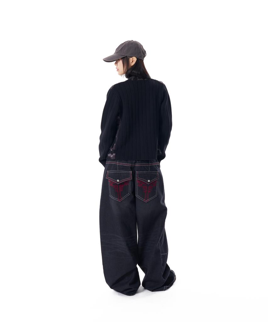 Aakam Camouflage Knit Zip-Up Cardigan (Black)