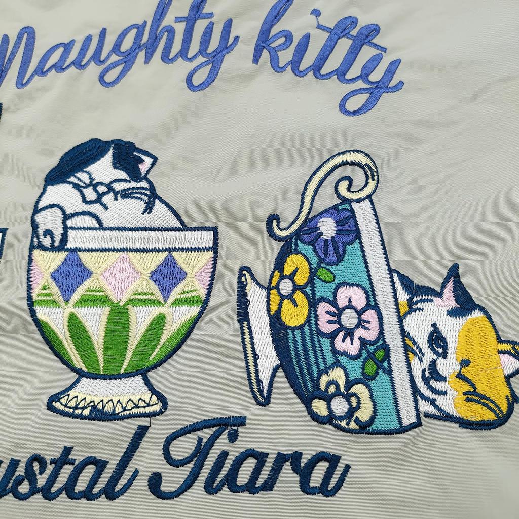 Size Embroidered Eco Nylon with Shoulder Can Be Carried As a Shoulder Bag or Crossbody Waterproof and Large Ball and Chain Attachment Teacup