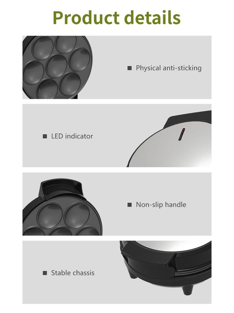 7-Hole Electric Mini Pancake & Tart Maker with Large Capacity and Constant Temperature Control