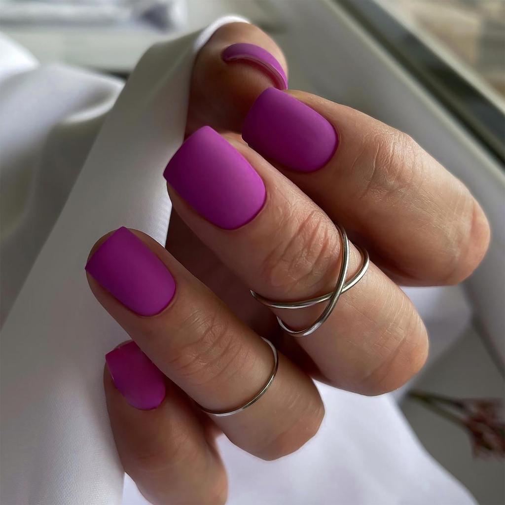 Frosted Removable Wearable Square Manicure Nail Tips Stickers in Solid Colors