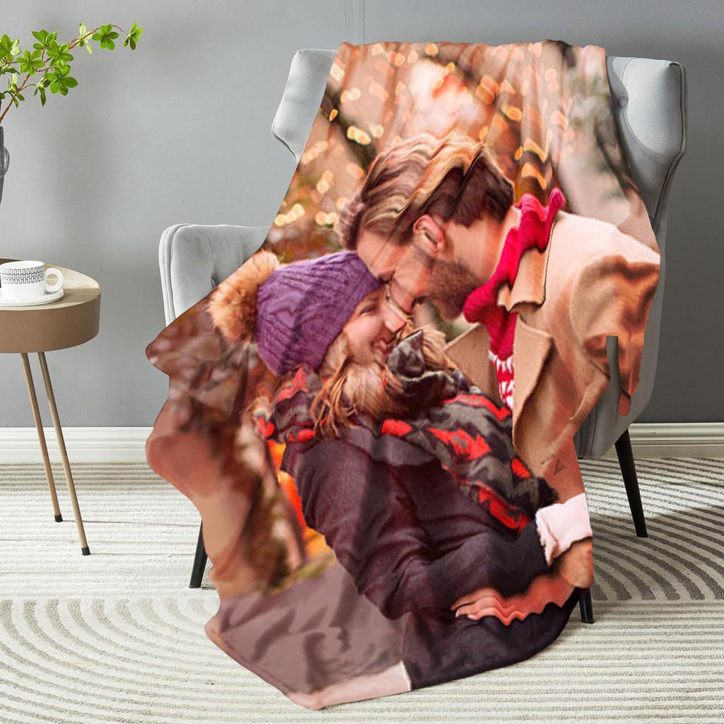 1pc Custom Blanket Your Photo Family Picture Printed Cozy Flannel Blanket Living Room Bedroom Decor Customized for Birthday Gift