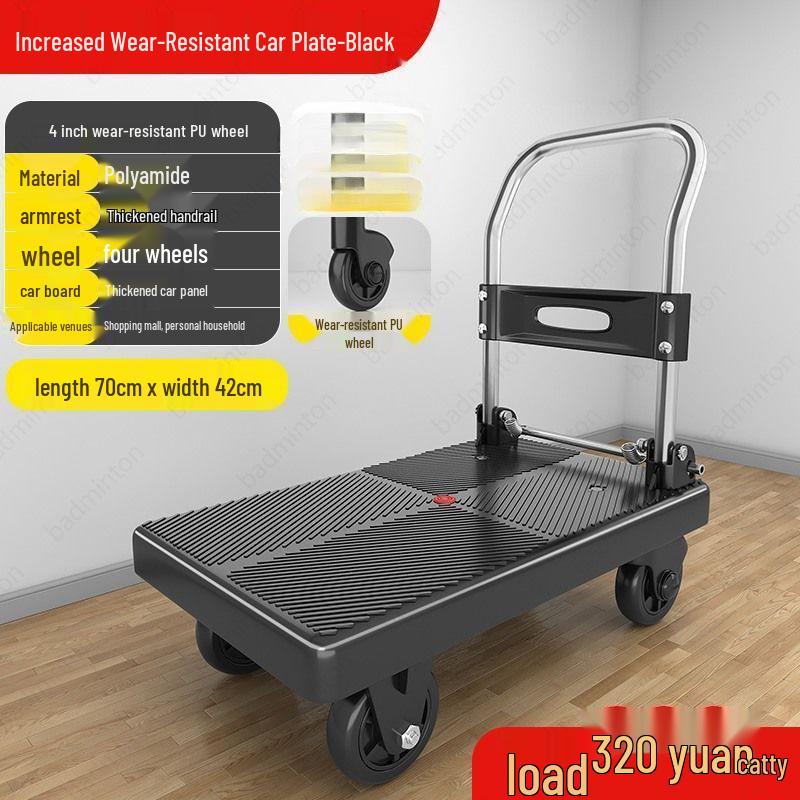 Compact Folding Silent Trolley: 4-Wheel Cart for Cargo, Household Moving, and Handling.