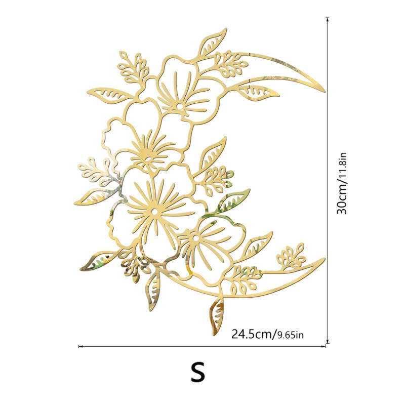 

3D Дзеркальна Наклейка на Стіну Порожня Місяць Квітка Самоклеючі Наклейки на Стіну Для Дому Вітальні Спальні золотий