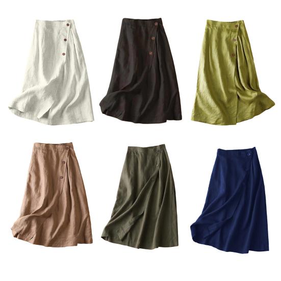Dámská midi sukně Jednobarevná Velký lem Elastický pas Knoflíček Výzdoba Streetwear Dámská letní sukně s vysokým pasem Dámské oblečení