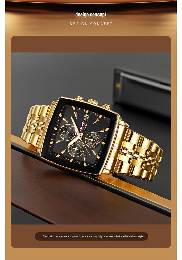 Shike Mei Men's Multifunctional Chronograph Watch - Waterproof, Luminous, Calendar, Steel Strap.