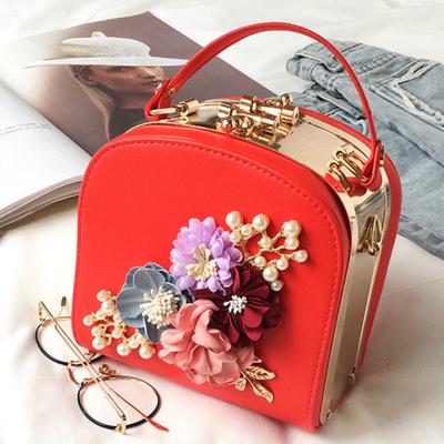 Pearl Flower Pu Leather Women Fashion Casual Chain Cosmetic Shoulder Bag CLE