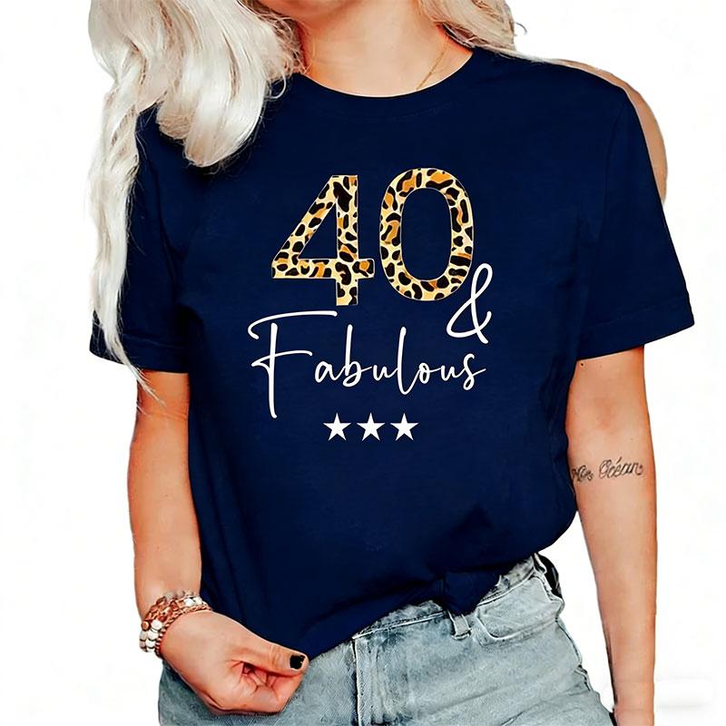 Personalised Custom Leopard Tshirt for Woman 40th Birthday Fabulous Bithday Age Perfect Gift Lovely Fashion Cotton Summer Tops