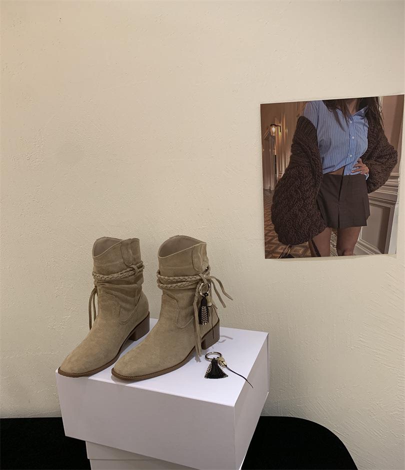 

Осень и зима новые ретро ремешок с бахромой короткие ботинки ботинки Мартин женские 2025 корейская версия корейская версия популярные повседневные рыцарские ботинки 39 хаки