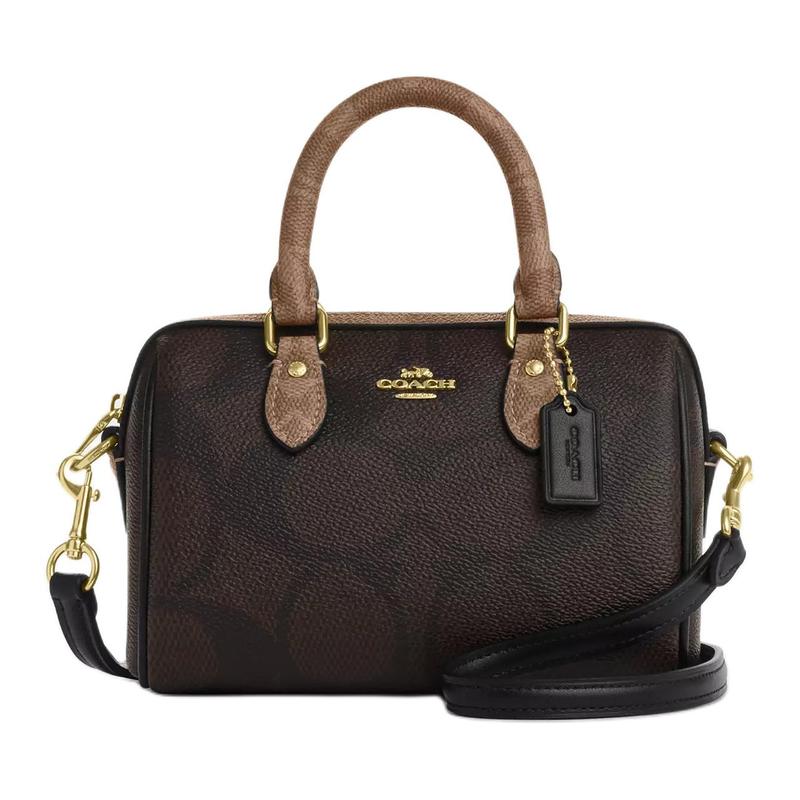 Coach Rowan 18 Top-Reißverschluss Leder Schulter Crossbody Tote Klein Damen Tan