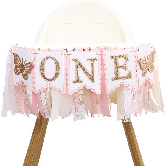 Pink Butterfly First Highchair Banner - 1st Birthday Decorations, Spring One Birthday Decorations, Butterfly Highchair Garland, Pink 1st Photo Prop