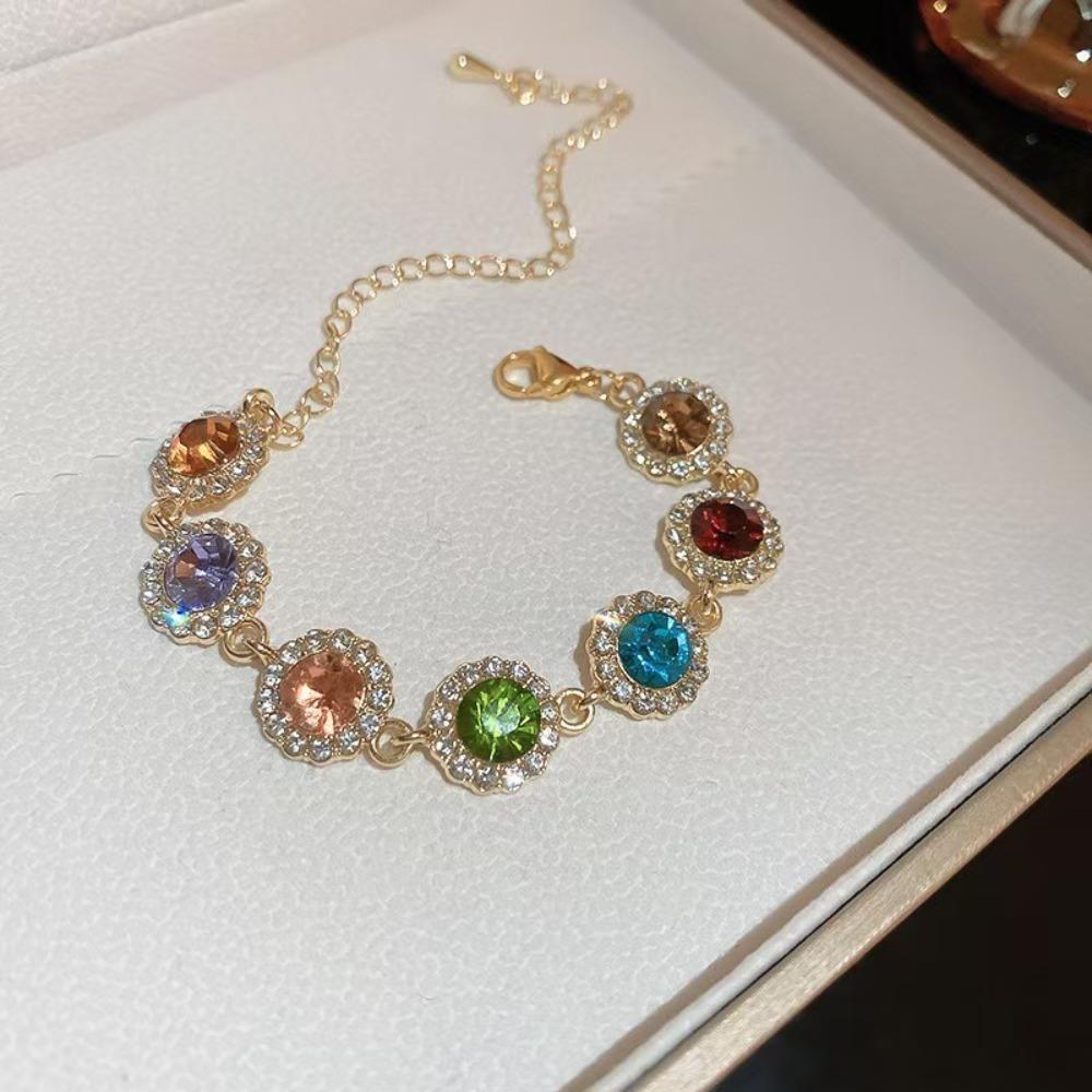 Shiny Zircon Bracelet Bangle Colorful Hand Chain Elegant Rainbow Rhinestone Bracelet  Lady