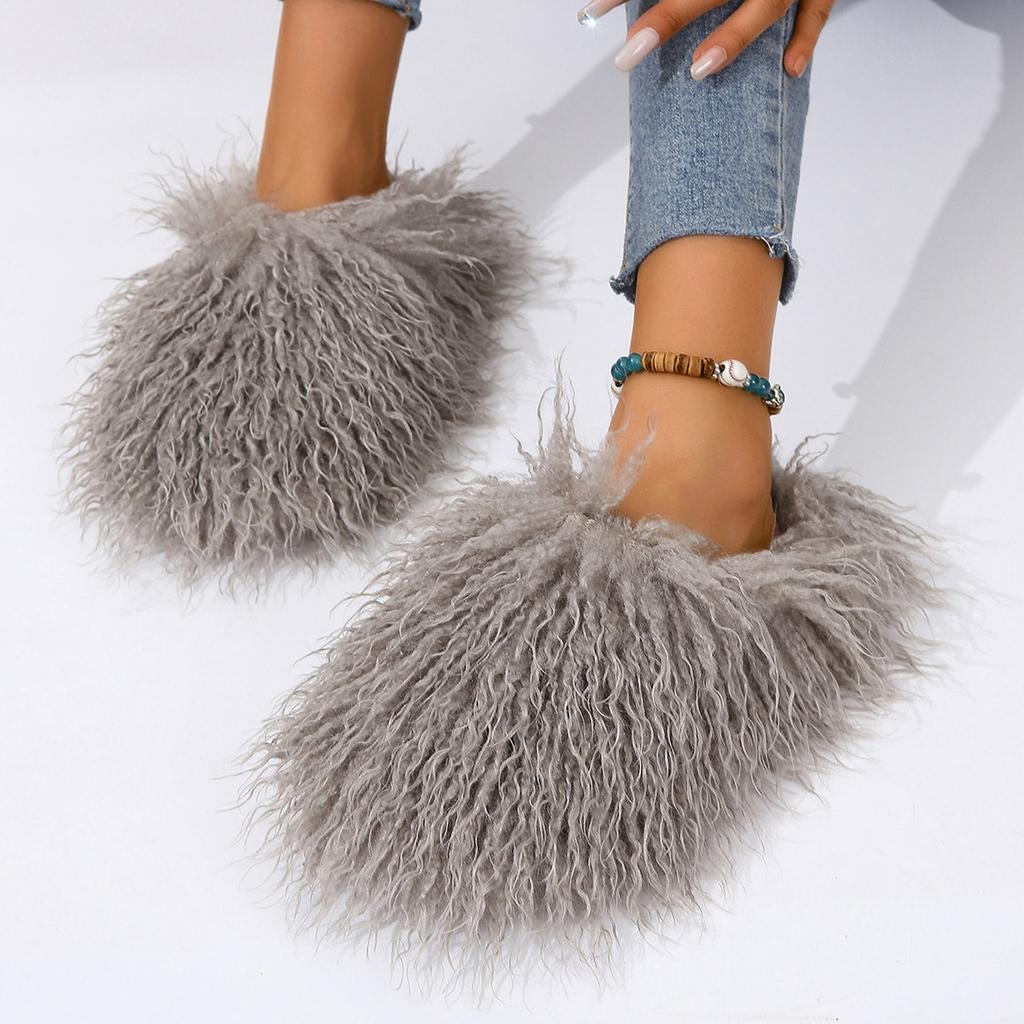 Fashion New Women's Wool winter Slippers Wool Home Warmth Flat Bottom Non slip Sleeve Durable Sandals Fashion Large size Slippers 36-46