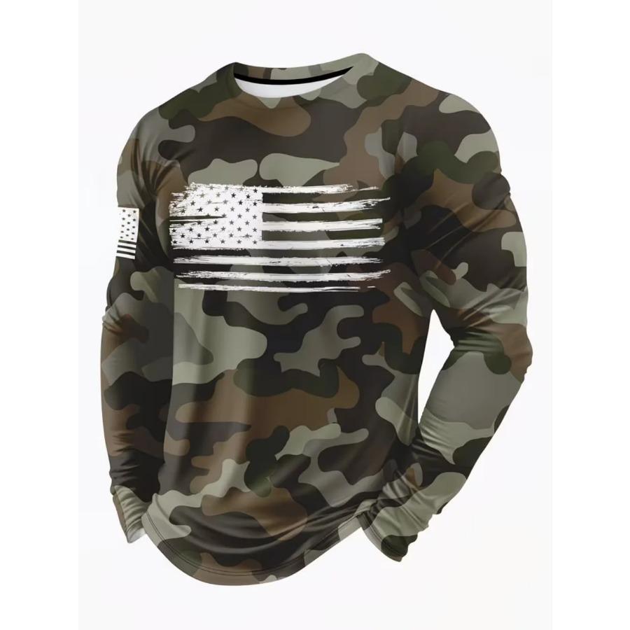 Vintage Men's Long Sleeve T-Shirt, Striped Printed Top, 3D Striped Print Loose Streetwear