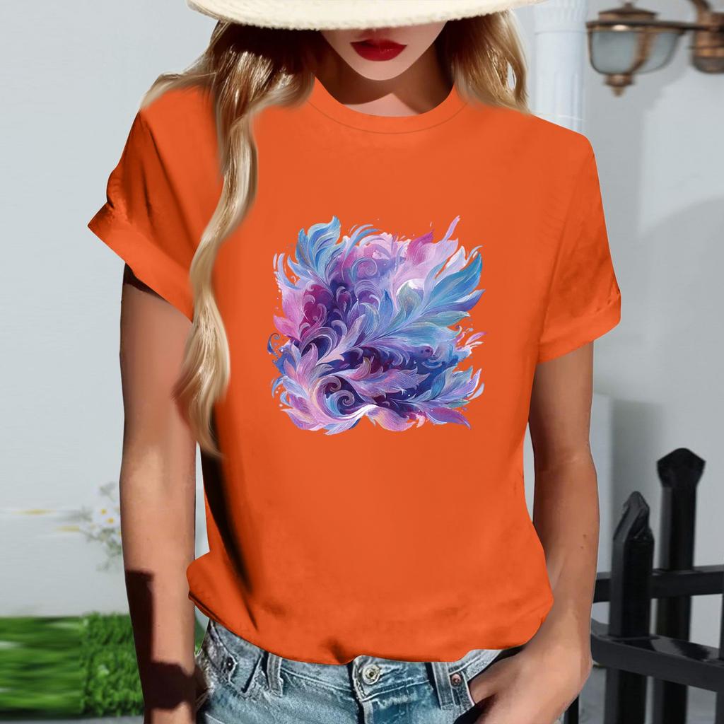 Damernas Mode Rundhalsad Casual Retrotryck Kortärmad T-shirt Topp