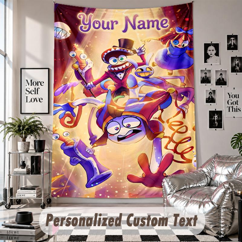 Wall Hanging Tapestry With Custom Name & Text, The Amazing Digital Circus Decorative Tapestry For Bedroom