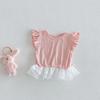 6M-4Y Summer Sweet Style Girls Set Lace Ruffle Sleeve T-shirt+Bow Shorts 2Pcs Clothing Pink Back Cross Strap Kids Suit