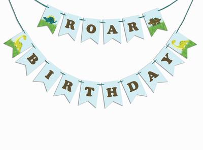 Inkdotpot Decorazioni per feste di compleanno, ghirlanda per feste di buon compleanno, stendardo con dinosauri per neonati