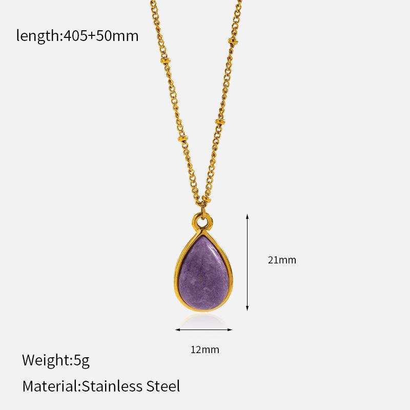 Stylish and simple natural stone stainless steel necklace, European and American personalized titanium steel sweater chain, light luxury and high-end