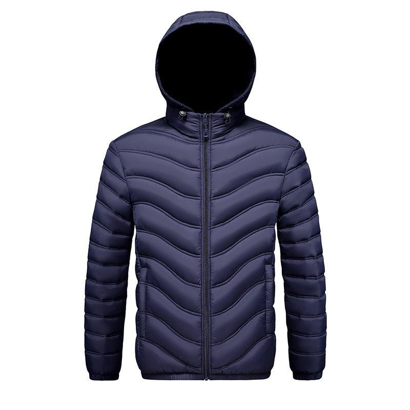 Rib Clothes, Cotton-padded Clothes, Men's Winter Removable Hat, Piled and Thickened Solid Color Cotton-padded Jacket.