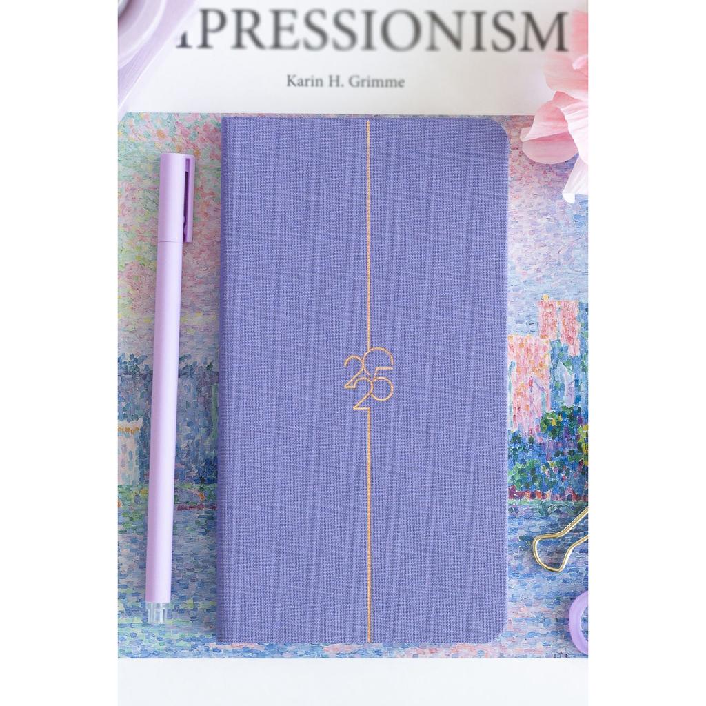 Agenda semanal de bolsillo de lino de 12 meses, color rojo burdeos, 2025