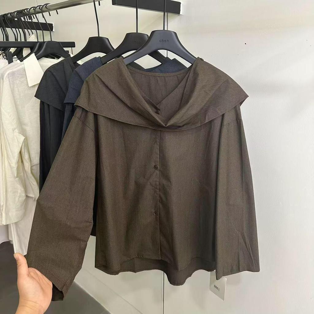 8861 Chemise Designer à Manches Longues et Revers Oblique pour Femme 2024